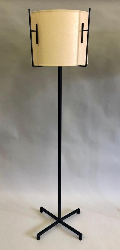 Jacques Adnet Pair of French Mid Century Modern Iron Parchment Floor Lamps by Jacques Adnet