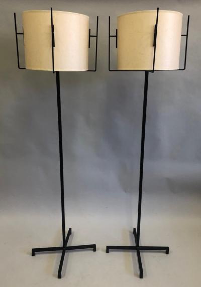 Jacques Adnet Pair of French Mid Century Modern Iron Parchment Floor Lamps by Jacques Adnet