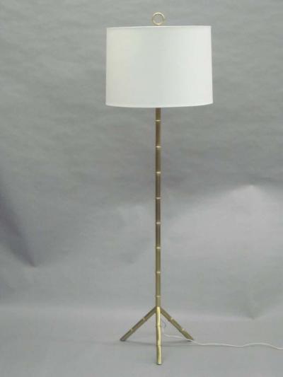 Jacques Adnet Pair of French Mid Century Modern Style Faux Bamboo Floor Lamps Jacques Adnet