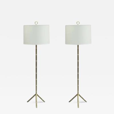 Jacques Adnet Pair of French Mid Century Modern Style Faux Bamboo Floor Lamps Jacques Adnet