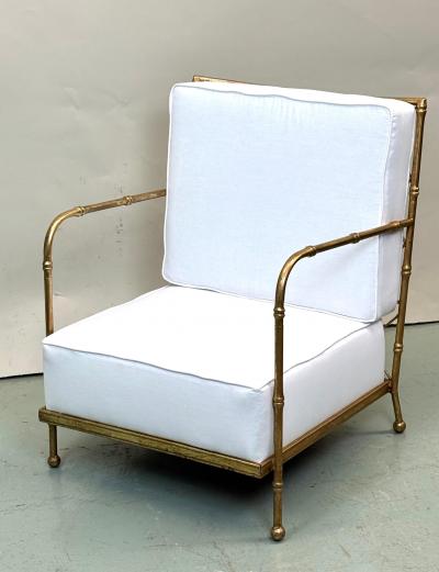 Jacques Adnet Pair of French Mid century Gilt Iron Faux Bamboo Lounge Chairs Jacques Adnet