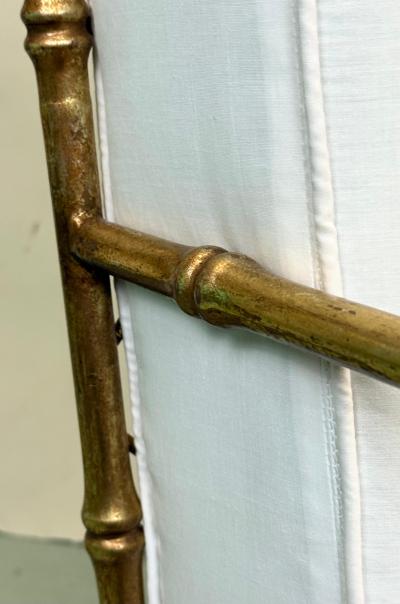 Jacques Adnet Pair of French Mid century Gilt Iron Faux Bamboo Lounge Chairs Jacques Adnet