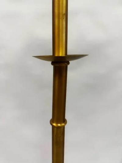 Jacques Adnet Pair of Large French Brass Faux Bamboo Floor Lamps in the style of Jacques Adnet