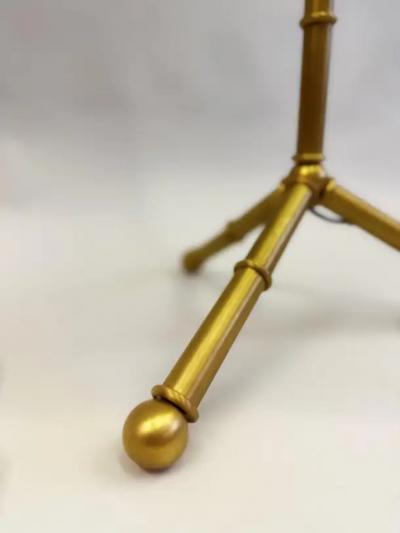 Jacques Adnet Pair of Large French Brass Faux Bamboo Floor Lamps in the style of Jacques Adnet