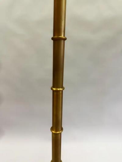 Jacques Adnet Pair of Large French Brass Faux Bamboo Floor Lamps in the style of Jacques Adnet