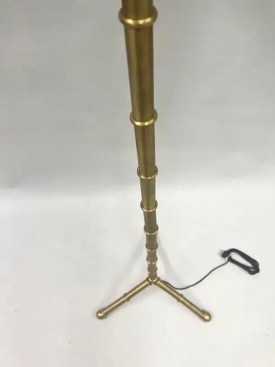Jacques Adnet Pair of Large French Brass Faux Bamboo Floor Lamps in the style of Jacques Adnet