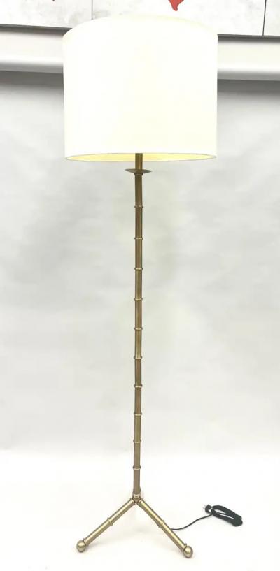 Jacques Adnet Pair of Large French Brass Faux Bamboo Floor Lamps in the style of Jacques Adnet