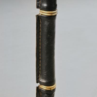 Jacques Adnet Pair of Leather Simulated Bamboo Table Lamps Attributed to Jacques Adnet