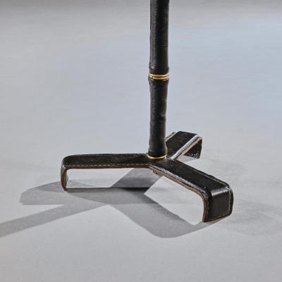 Jacques Adnet Pair of Leather Simulated Bamboo Table Lamps Attributed to Jacques Adnet