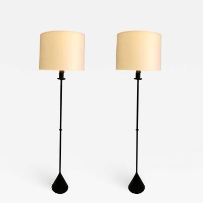 Jacques Adnet Pair of Mid Century Modern Handstitched Leather Floor Lamps by Jacques Adnet