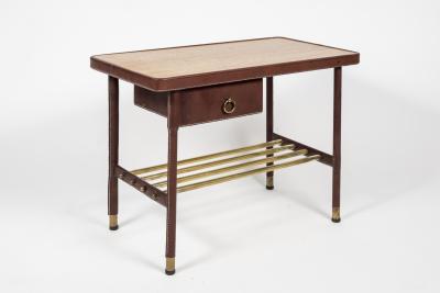 Jacques Adnet Pair of Stitched Leather Side tables By Jacques Adnet
