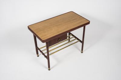 Jacques Adnet Pair of Stitched Leather Side tables By Jacques Adnet