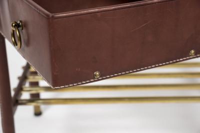 Jacques Adnet Pair of Stitched Leather Side tables By Jacques Adnet