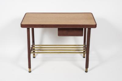 Jacques Adnet Pair of Stitched Leather Side tables By Jacques Adnet