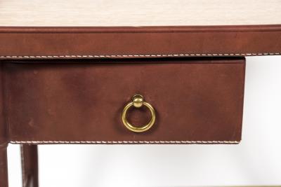Jacques Adnet Pair of Stitched Leather Side tables By Jacques Adnet