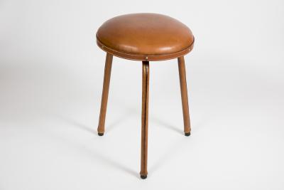 Jacques Adnet Pair of Stitched Leather Stools By Jacques Adnet