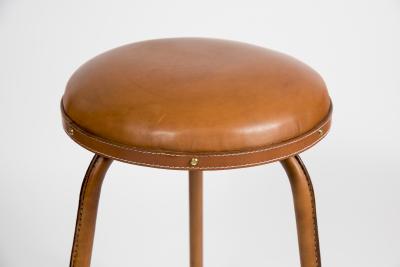 Jacques Adnet Pair of Stitched Leather Stools By Jacques Adnet