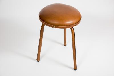 Jacques Adnet Pair of Stitched Leather Stools By Jacques Adnet