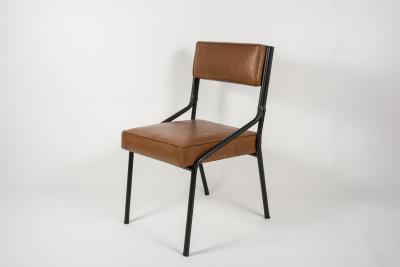 Jacques Adnet Pair of Stitched Leather chairs by Jacques Adnet