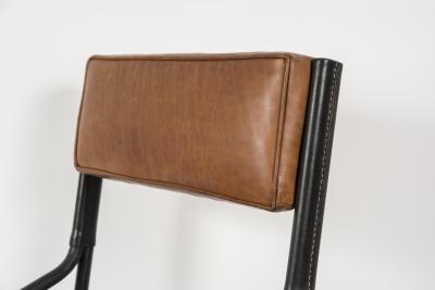 Jacques Adnet Pair of Stitched Leather chairs by Jacques Adnet