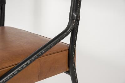 Jacques Adnet Pair of Stitched Leather chairs by Jacques Adnet