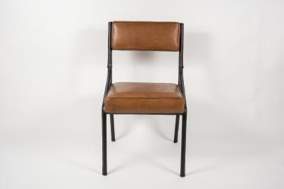 Jacques Adnet Pair of Stitched Leather chairs by Jacques Adnet