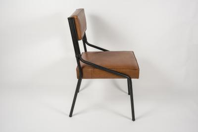 Jacques Adnet Pair of Stitched Leather chairs by Jacques Adnet