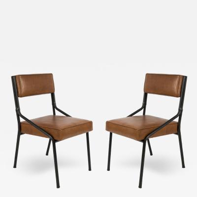 Jacques Adnet Pair of Stitched Leather chairs by Jacques Adnet