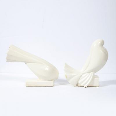 Jacques Adnet Pair of White Ceramic Dove Sculptures by Jacques Adnet