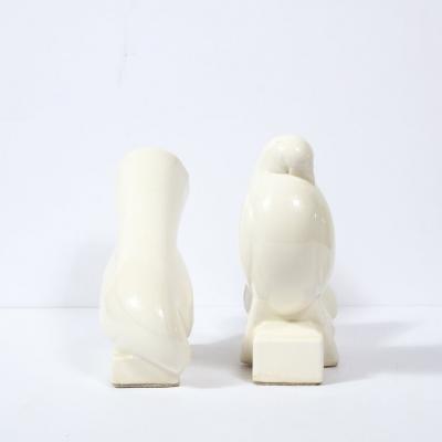 Jacques Adnet Pair of White Ceramic Dove Sculptures by Jacques Adnet