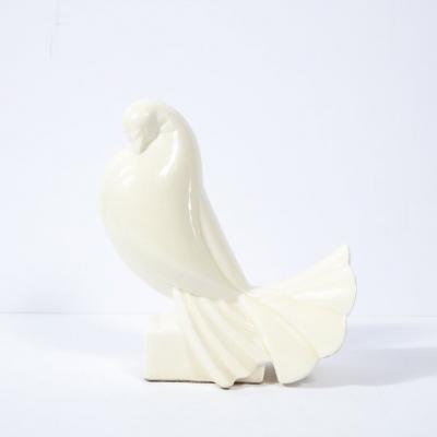 Jacques Adnet Pair of White Ceramic Dove Sculptures by Jacques Adnet