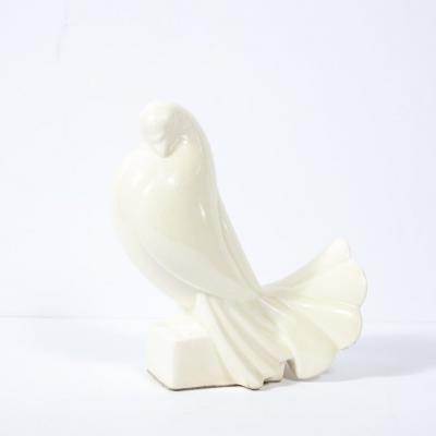 Jacques Adnet Pair of White Ceramic Dove Sculptures by Jacques Adnet