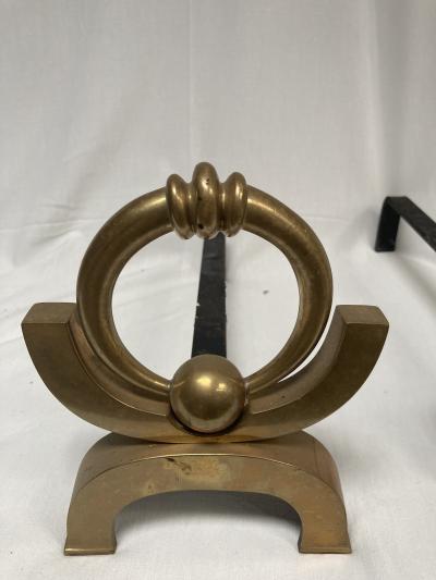 Jacques Adnet Pair of bronze andirons attributed to Jacques Adnet