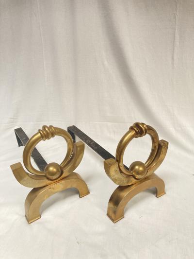 Jacques Adnet Pair of bronze andirons attributed to Jacques Adnet