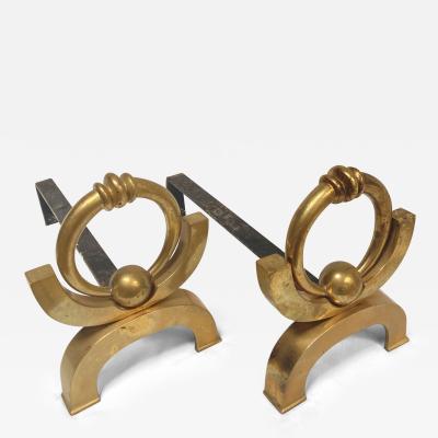 Jacques Adnet Pair of bronze andirons attributed to Jacques Adnet