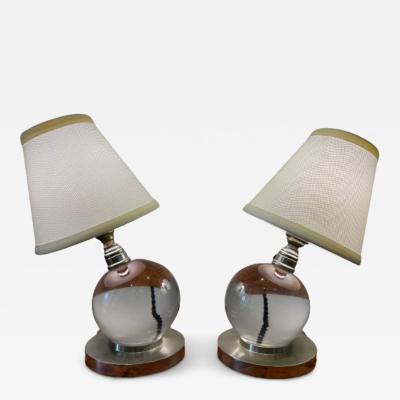 Jacques Adnet Pair of crystal ball lamps Jacques ADNET 1900 1984 for BACCARAT