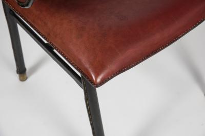 Jacques Adnet Pair of rare Stitched Leather armchairs by Jacques Adnet