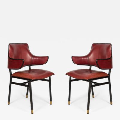 Jacques Adnet Pair of rare Stitched Leather armchairs by Jacques Adnet