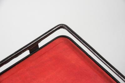 Jacques Adnet Pair of side tables in stitched leather by Jacques Adnet