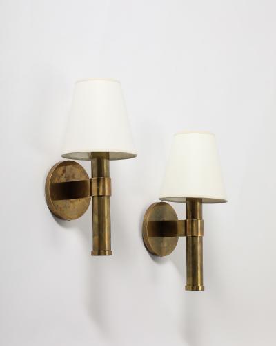 Jacques Adnet Polished Brass Wall Lights in the Manner of Adnet