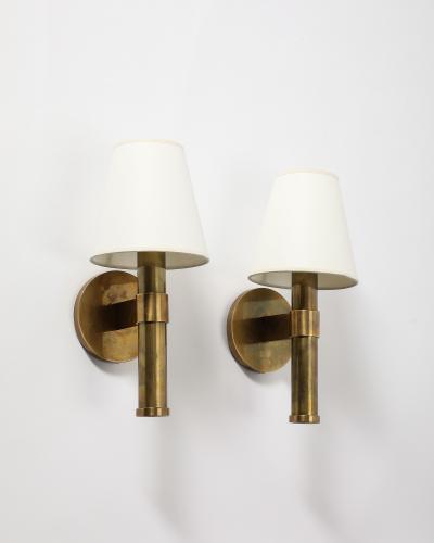 Jacques Adnet Polished Brass Wall Lights in the Manner of Adnet