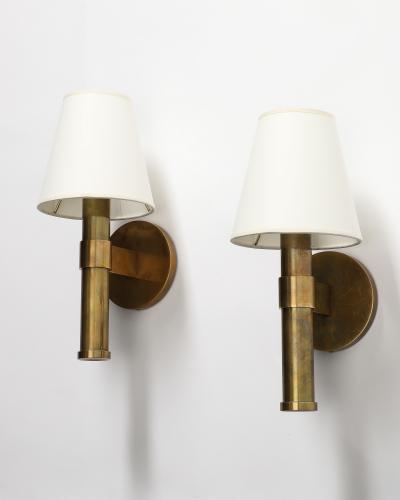 Jacques Adnet Polished Brass Wall Lights in the Manner of Adnet