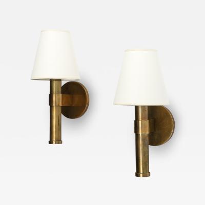 Jacques Adnet Polished Brass Wall Lights in the Manner of Adnet