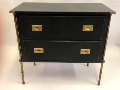 Jacques Adnet Rare French Handstitched Leather and Brass Faux Bamboo Commode by Jacques Adnet