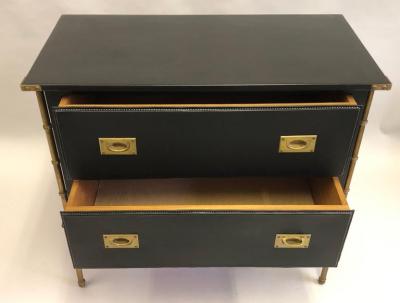Jacques Adnet Rare French Handstitched Leather and Brass Faux Bamboo Commode by Jacques Adnet