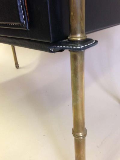 Jacques Adnet Rare French Handstitched Leather and Brass Faux Bamboo Commode by Jacques Adnet