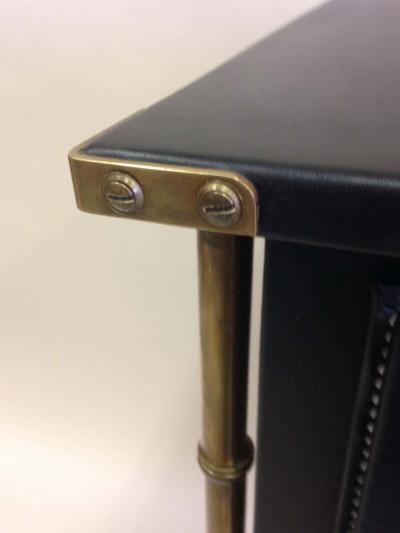 Jacques Adnet Rare French Handstitched Leather and Brass Faux Bamboo Commode by Jacques Adnet
