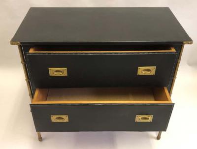 Jacques Adnet Rare French Handstitched Leather and Brass Faux Bamboo Commode by Jacques Adnet