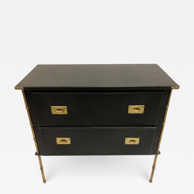 Jacques Adnet Rare French Handstitched Leather and Brass Faux Bamboo Commode by Jacques Adnet