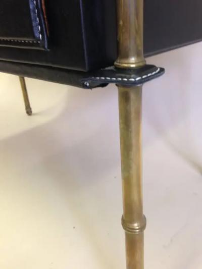 Jacques Adnet Rare French Handstitched Leather and Brass Faux Bamboo Commode by Jacques Adnet